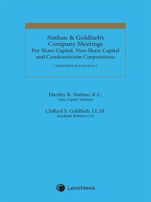 cover image of Nathan and Goldfarb's Company Meetings for Share Capital and Non-Share Capital Corporations